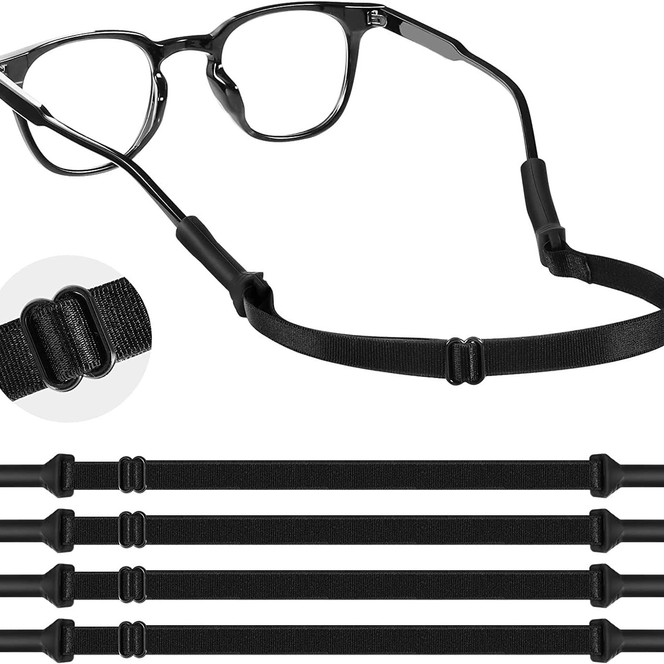 Sunglass Retainer Cord - 4개 성인용 안경 스트랩(8.3-13인치) - 조절