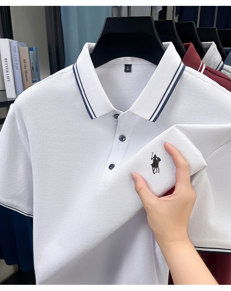 Polo Shirt Pique - 여름 스트라이프 칼라 폴로 셔츠, 100%