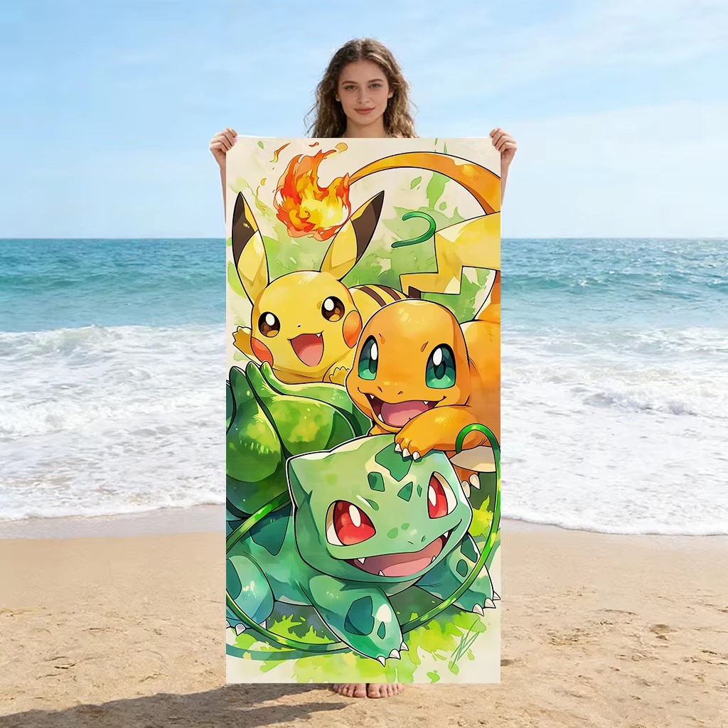 Beach Towel Large - P-포켓몬 스타터즈 애니메이션 비치 타월, 피카추
