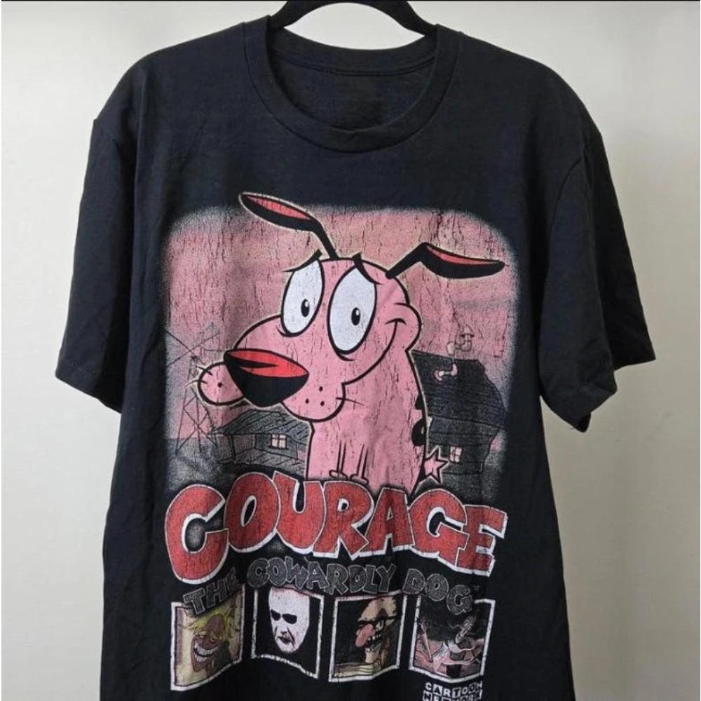 Tee Graphic Print - 여름 빈티지 용기 겁쟁이 개 만화