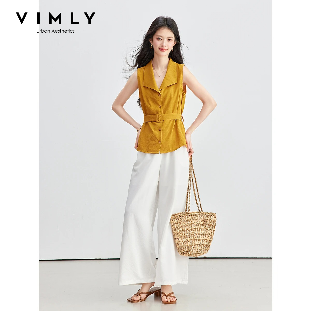 Shirt Camp Collar - VIMLY 여성 여름 통근복 2026 새로운