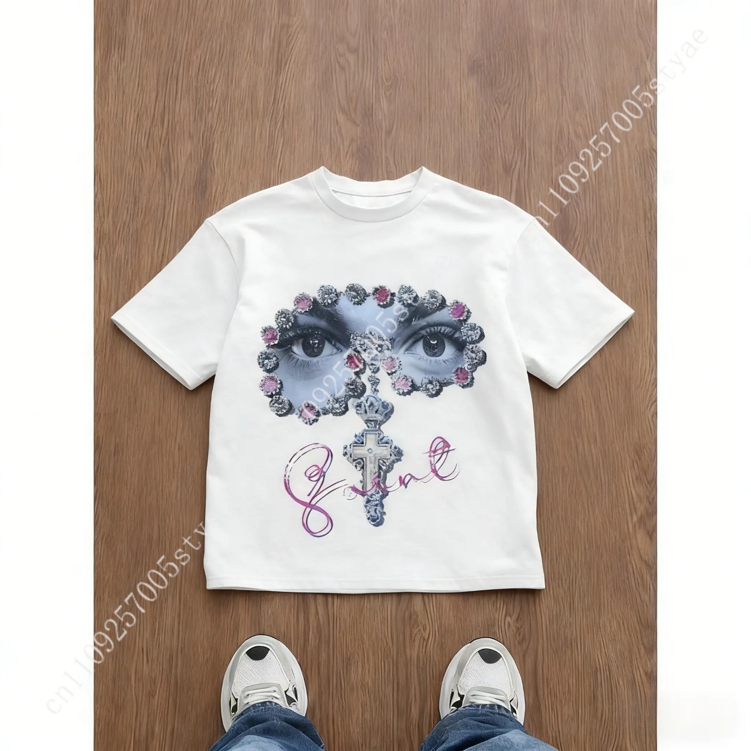 Tee Graphic Print - 남성용 루즈핏 그래픽 프린트 티셔츠, Y2K