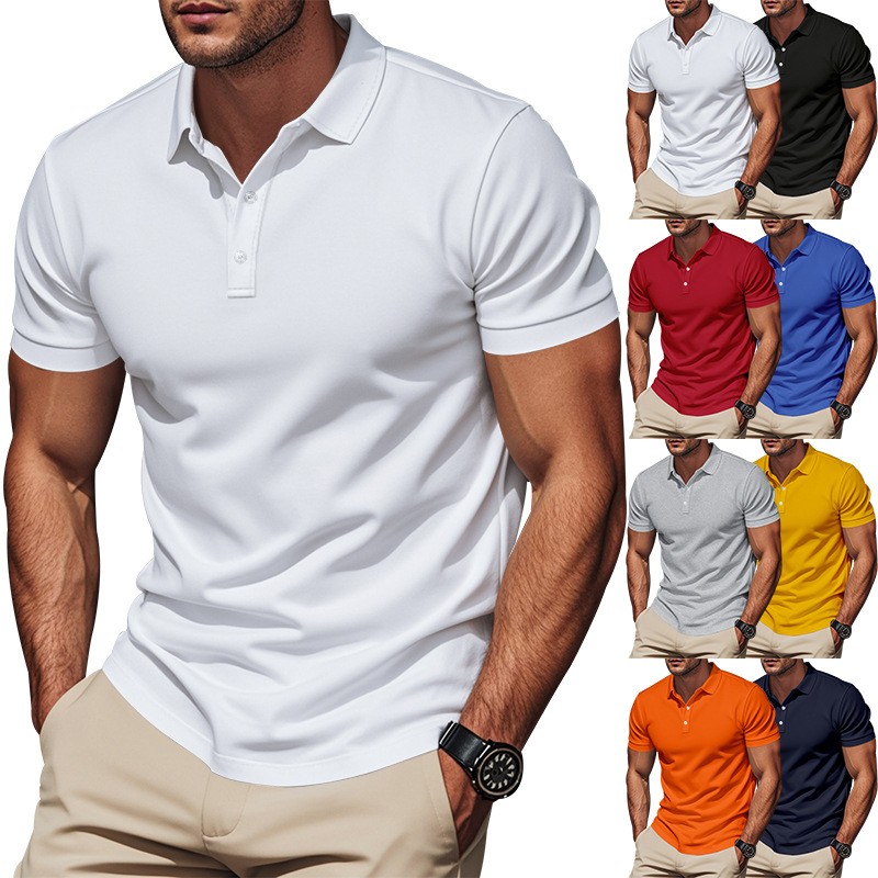 Polo Shirt Pique - 캐주얼 슬림핏 셔츠 반팔 화이트 버튼