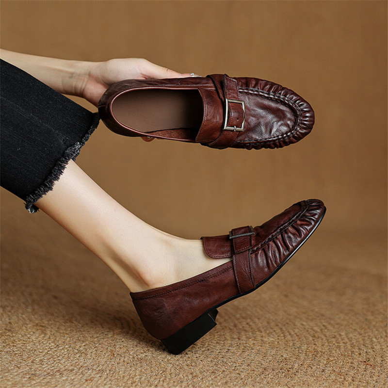 Casual Sandal Leather - 여성용 정품 가죽 펌프스, 여성용 주름진