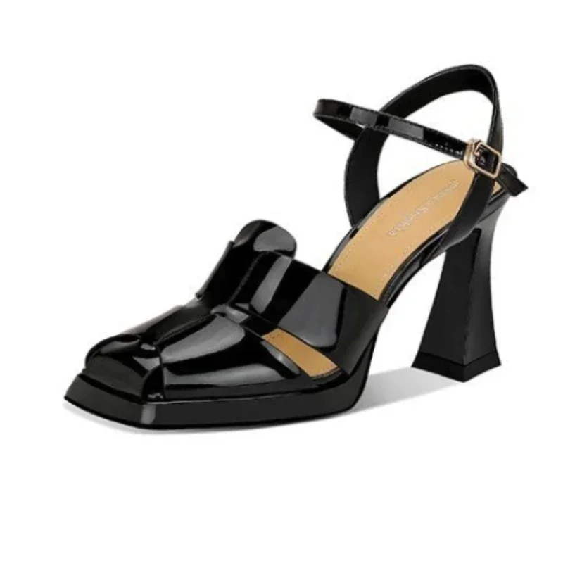 Casual Sandal Leather - 여성용 하이힐 샌들 패션 특허 가죽