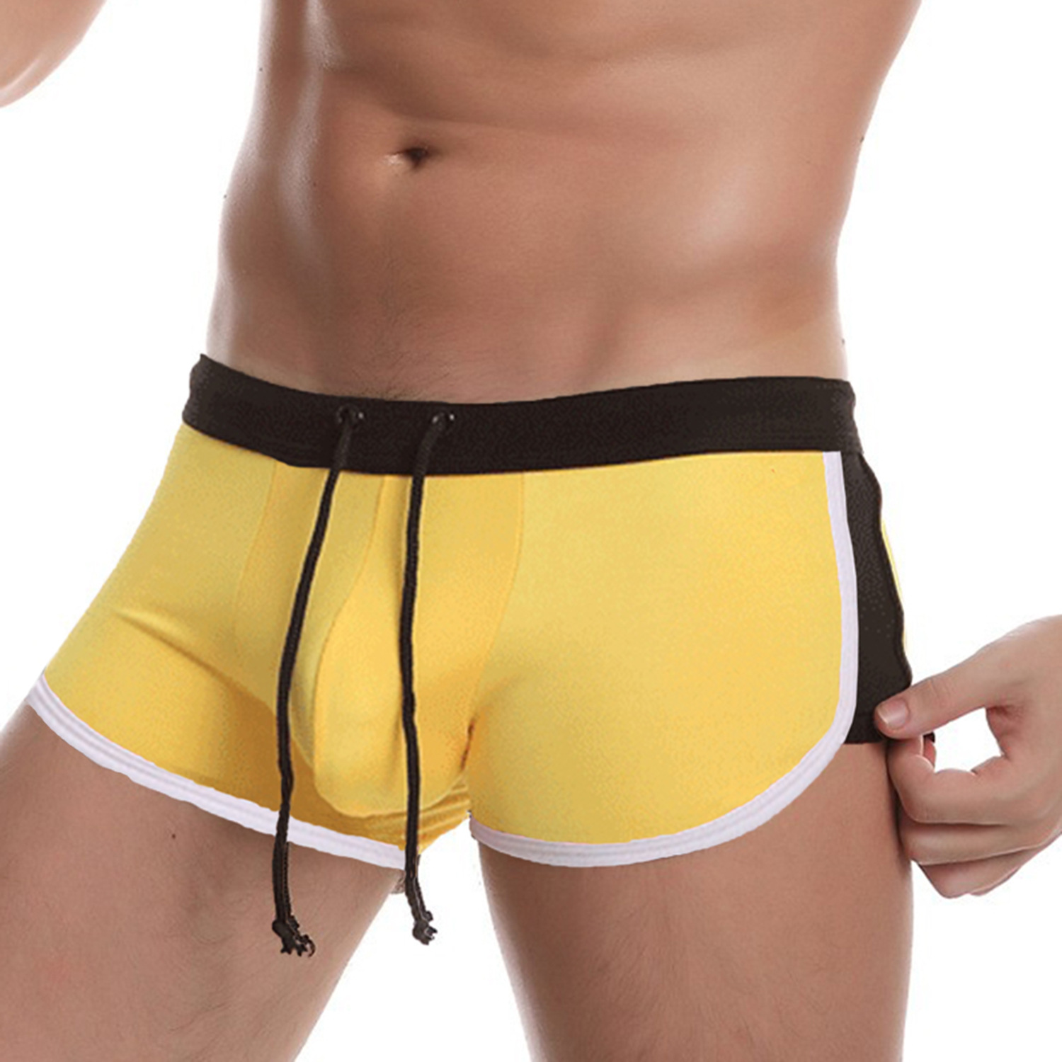 Swim Trunk Quick Dry - 남성용 드로스트링 플랫 앵글 수영 반바지,