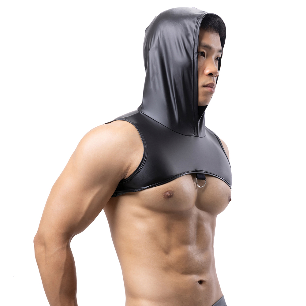 Tank Top Muscle - 남성 가짜 가죽 후드 피트니스 탱크