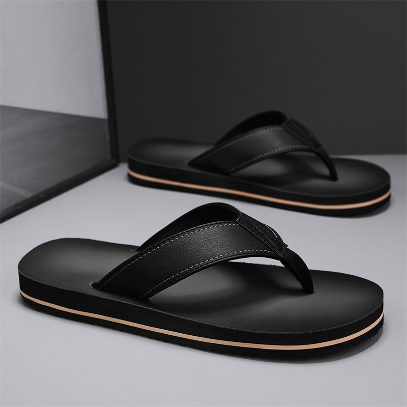 Flip Flop Leather Men - 남성용 빈티지 워싱 인조 가죽 플립플랍,