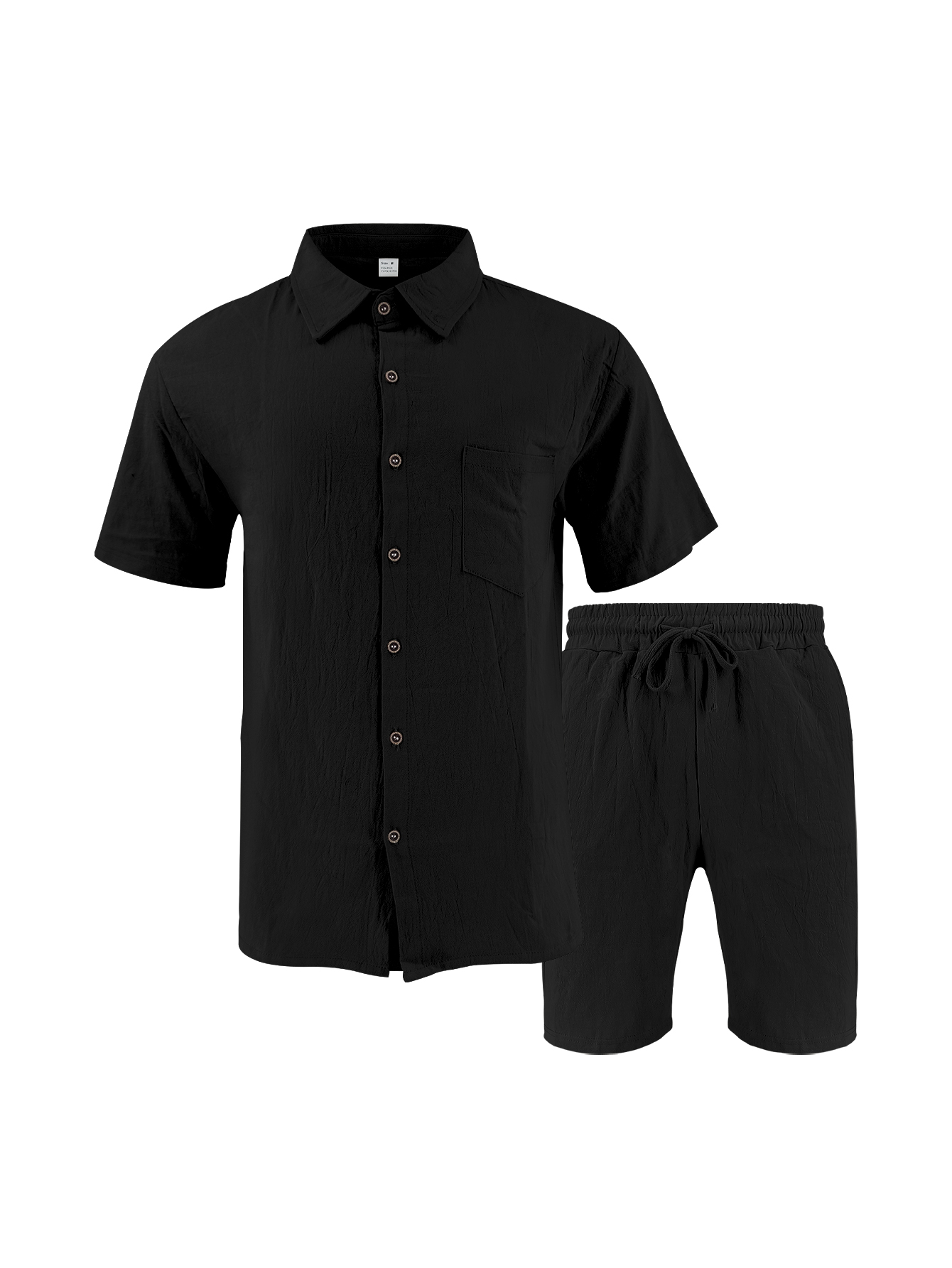 Linen Shirt Breathable - 남성용 린넨 질감 투피스 세트, 칼라가