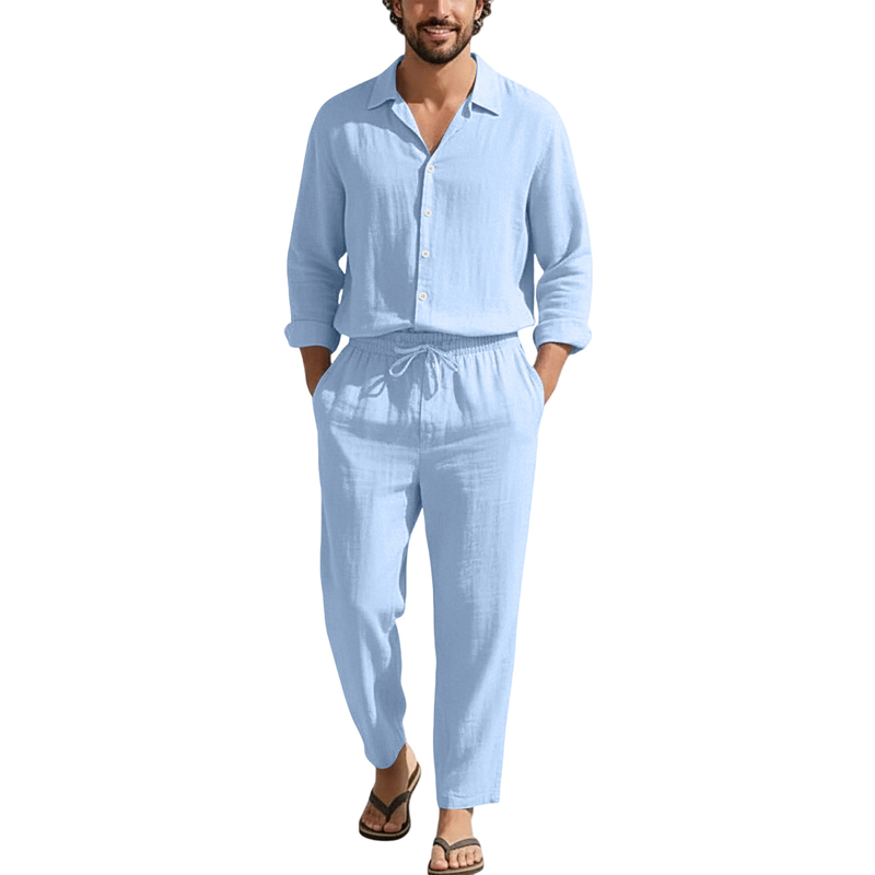 Linen Shirt Breathable - 봄 여름 린넨 캐주얼 세트 루즈핏