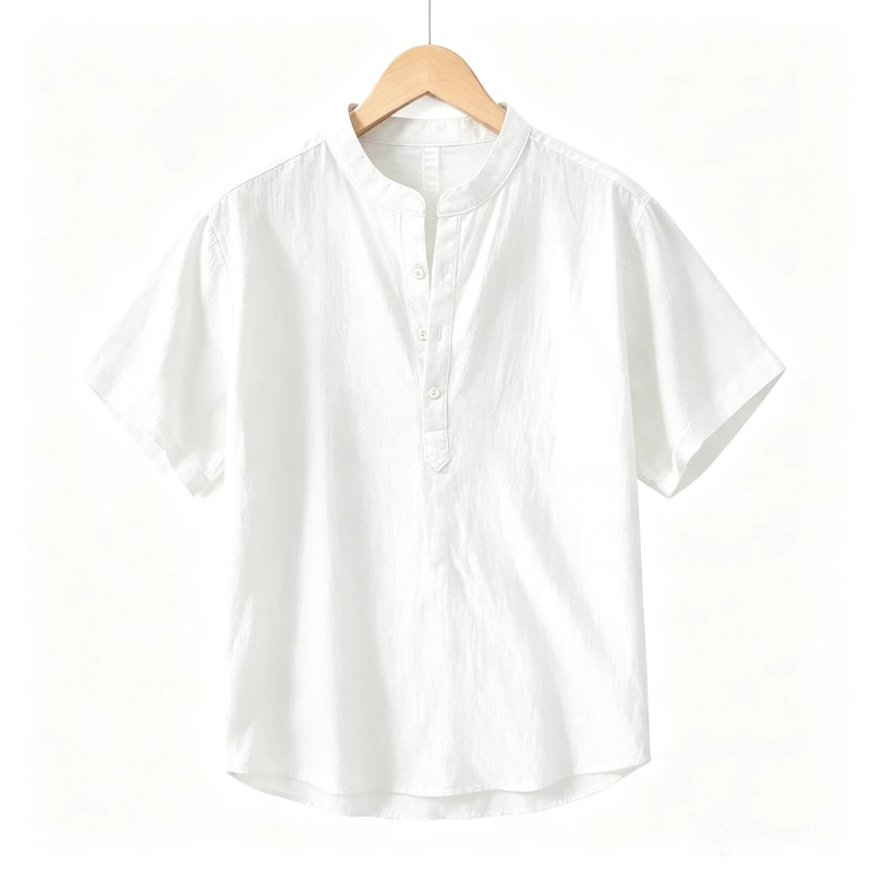 여름 남성 반팔 셔츠 단색 스탠드 칼라 오버사이즈 티셔 - Linen Shirt Breathable 리뷰 및 가격