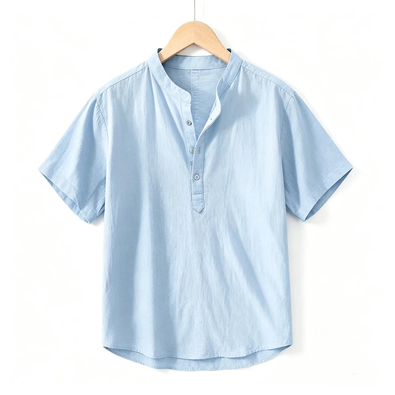 여름 남성 반팔 셔츠 단색 스탠드 칼라 오버사이즈 티셔 - Linen Shirt Breathable 리뷰 및 가격