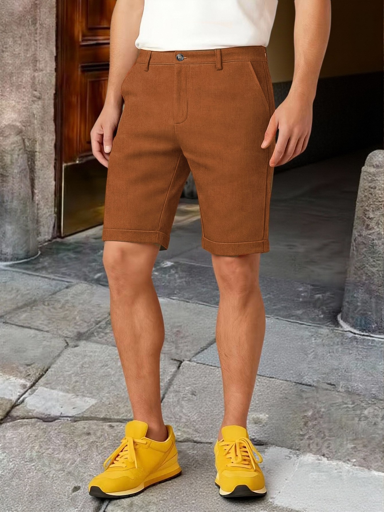 남성용 커프스 밑단 무릎 길이 치노 반바지 95% 폴리 - Shorts Chino Slim 리뷰 및 가격