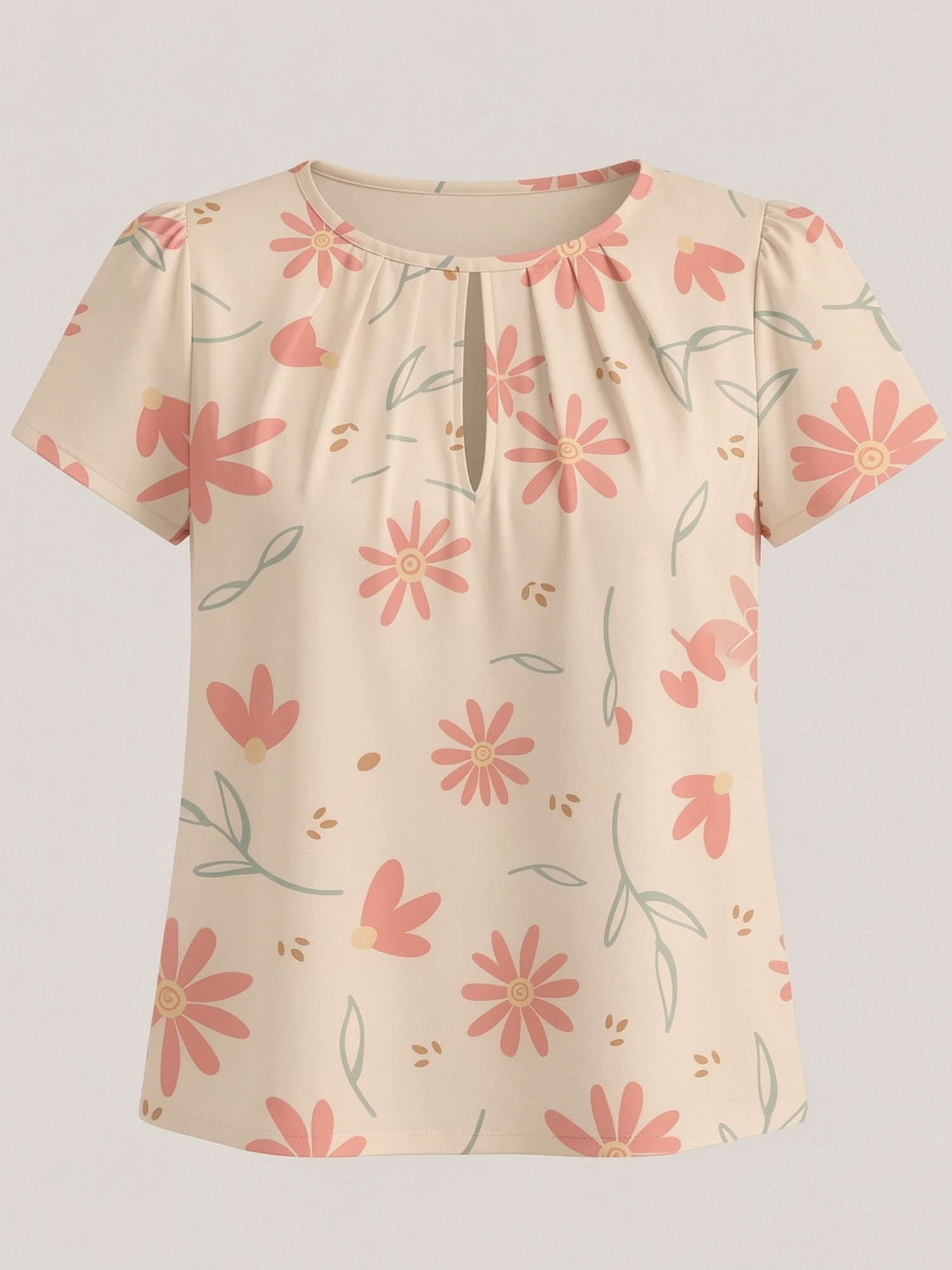 2026 신상 여성용 라운드넥 우아한 티셔츠, 반팔,  - Resort Shirt Floral 리뷰 및 가격