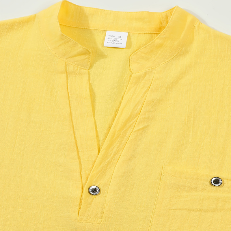 남성 코튼 린넨 헨리넥 셔츠 반팔 밴드 칼라 버튼 가슴 - Linen Shirt Breathable 리뷰 및 가격