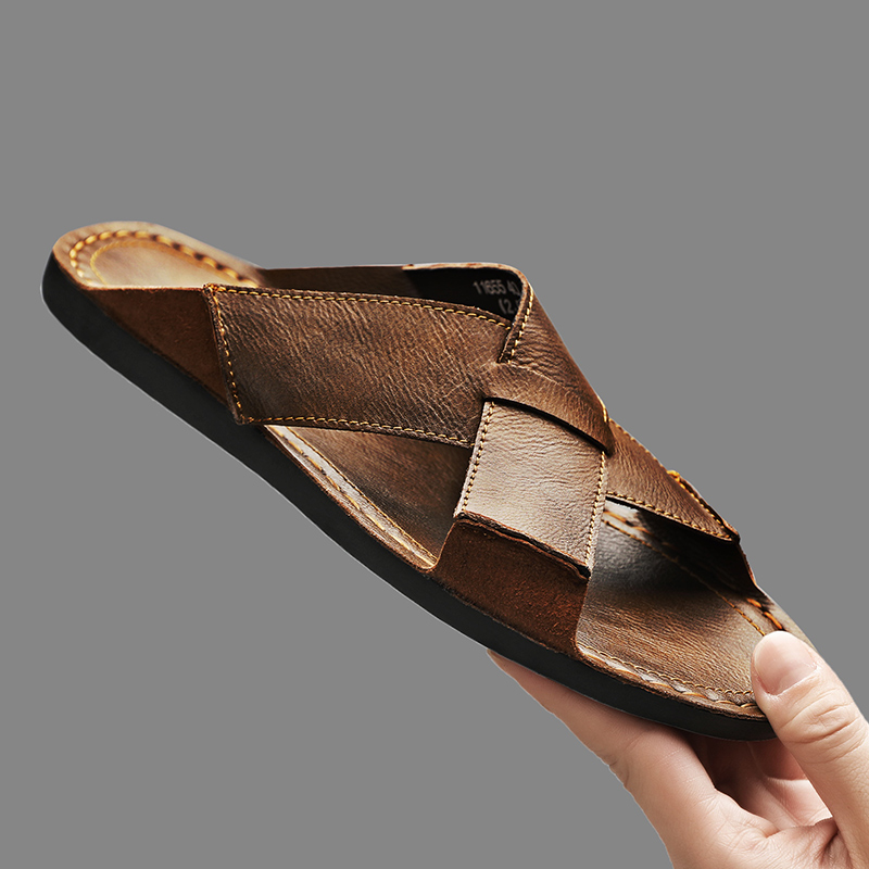 패션 정품 가죽 남성 슬리퍼 여름 남성 샌들 야외 비치 - Flip Flop Leather Men 리뷰 및 가격
