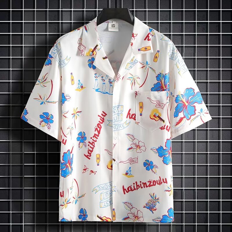 남성용 캐주얼 반팔 셔츠 및 반바지 세트, 해변 여름  - Resort Shirt Floral 리뷰 및 가격