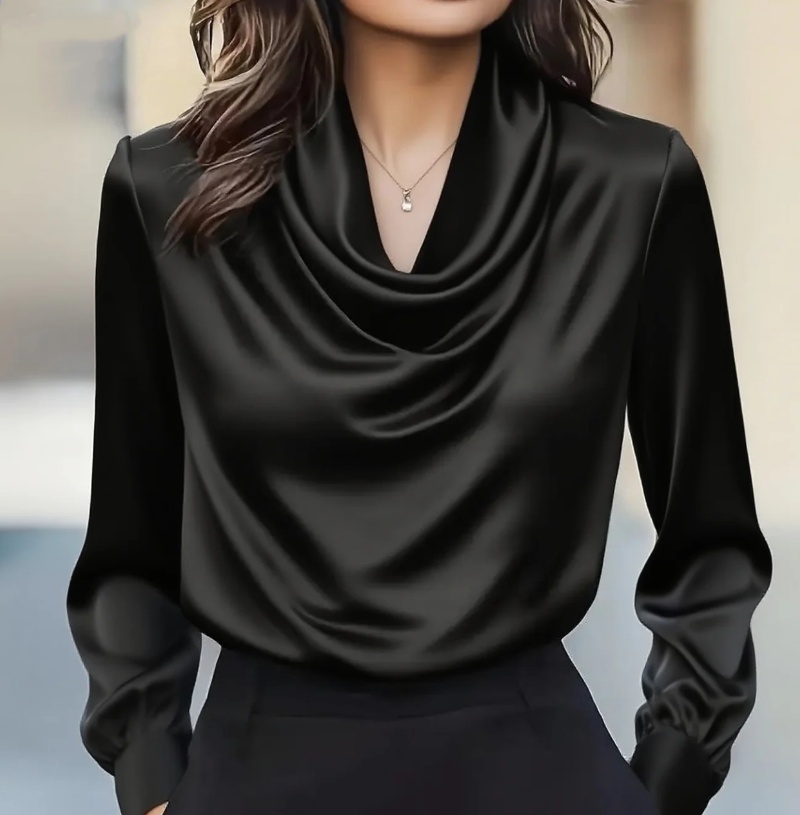 가을 패션 우아한 분위기 단색 심플 스윙 칼라 긴팔 셔 - Shirt Camp Collar 리뷰 및 가격