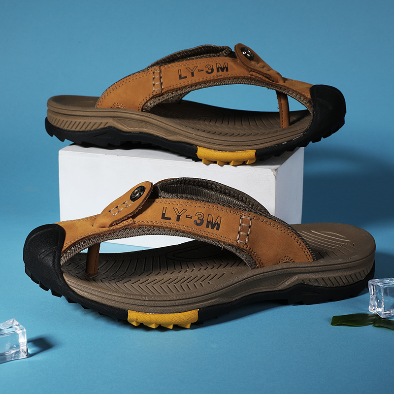 새로운 남성용 천연 가죽 플립플랍 스타일리시 논슬립 비 - Flip Flop Leather Men 리뷰 및 가격