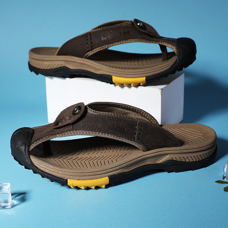새로운 남성용 천연 가죽 플립플랍 스타일리시 논슬립 비 - Flip Flop Leather Men 리뷰 및 가격
