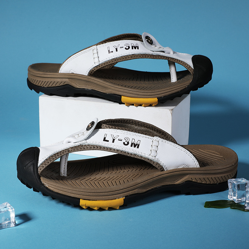 새로운 남성용 천연 가죽 플립플랍 스타일리시 논슬립 비 - Flip Flop Leather Men 리뷰 및 가격