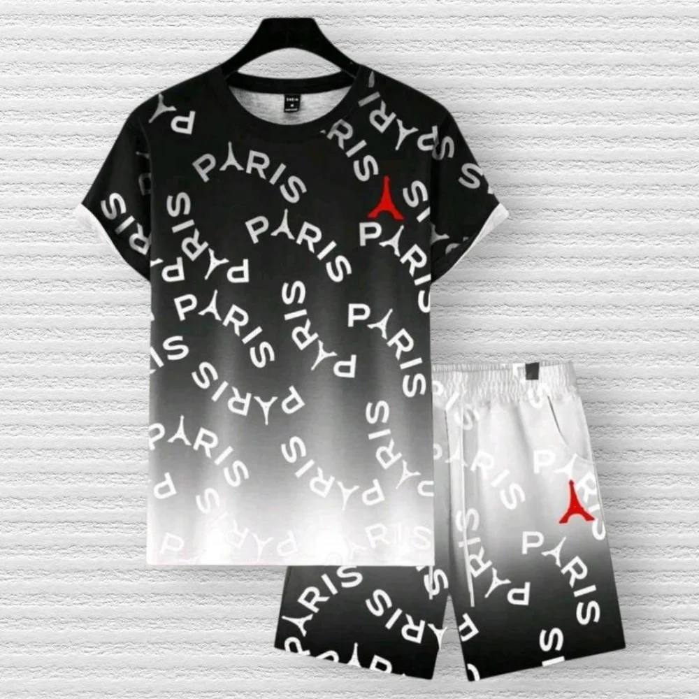 남성 레터 프린트 라운드넥 반팔 티셔츠 반바지 세트 캐 - Tee Graphic Print 리뷰 및 가격