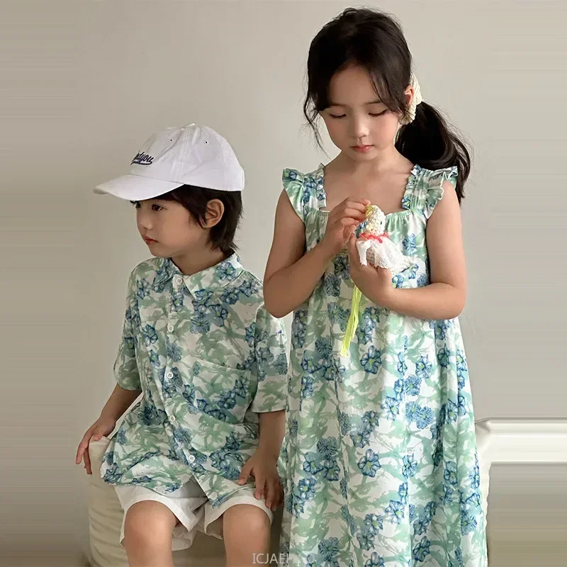 룩 보이즈 셔츠 한국 아동복 트윈닝 형제 자매 매칭 드 - Resort Shirt Floral 리뷰 및 가격