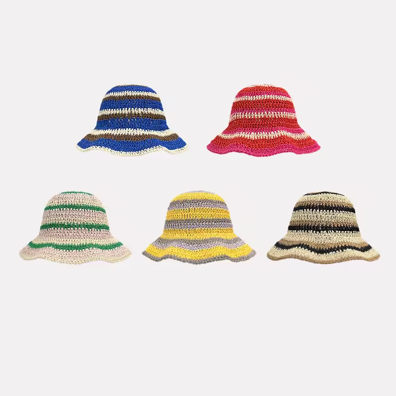 새로운 줄무늬 니트 밀짚 크로 셰 뜨개질 모자 중공 통 - Bucket Hat Straw 리뷰 및 가격