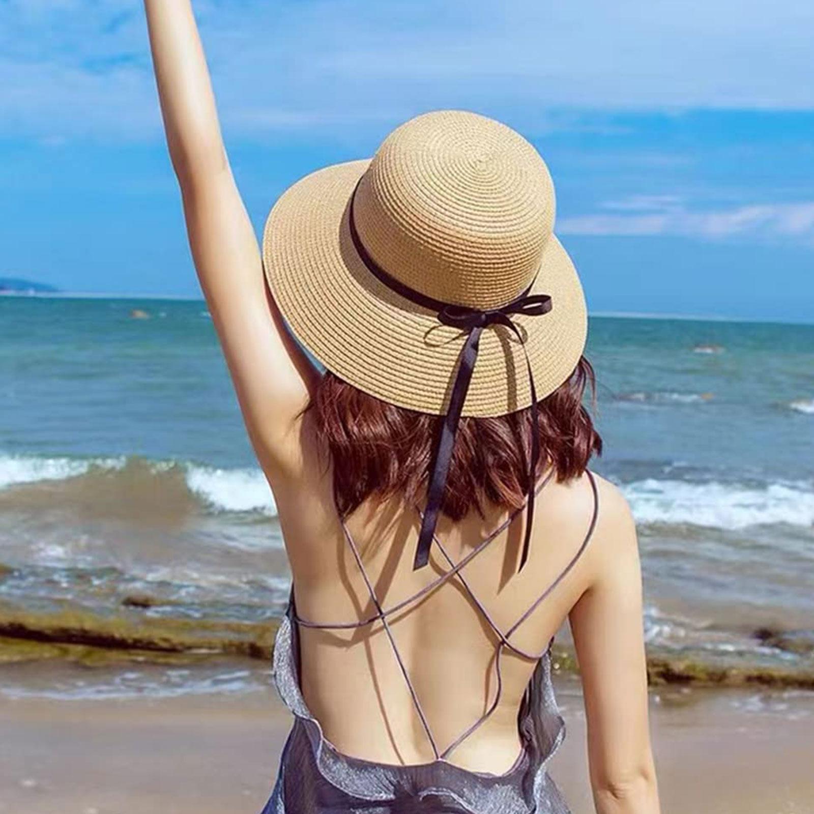 여름 밀짚 모자, 넓은 챙 접이식 해변 태양 모자, 플 - Bucket Hat Straw 리뷰 및 가격