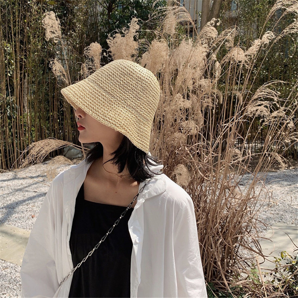 뜨거운 여성 패션 여름 모자, 어부 모자, 손으로 짠  - Bucket Hat Straw 리뷰 및 가격