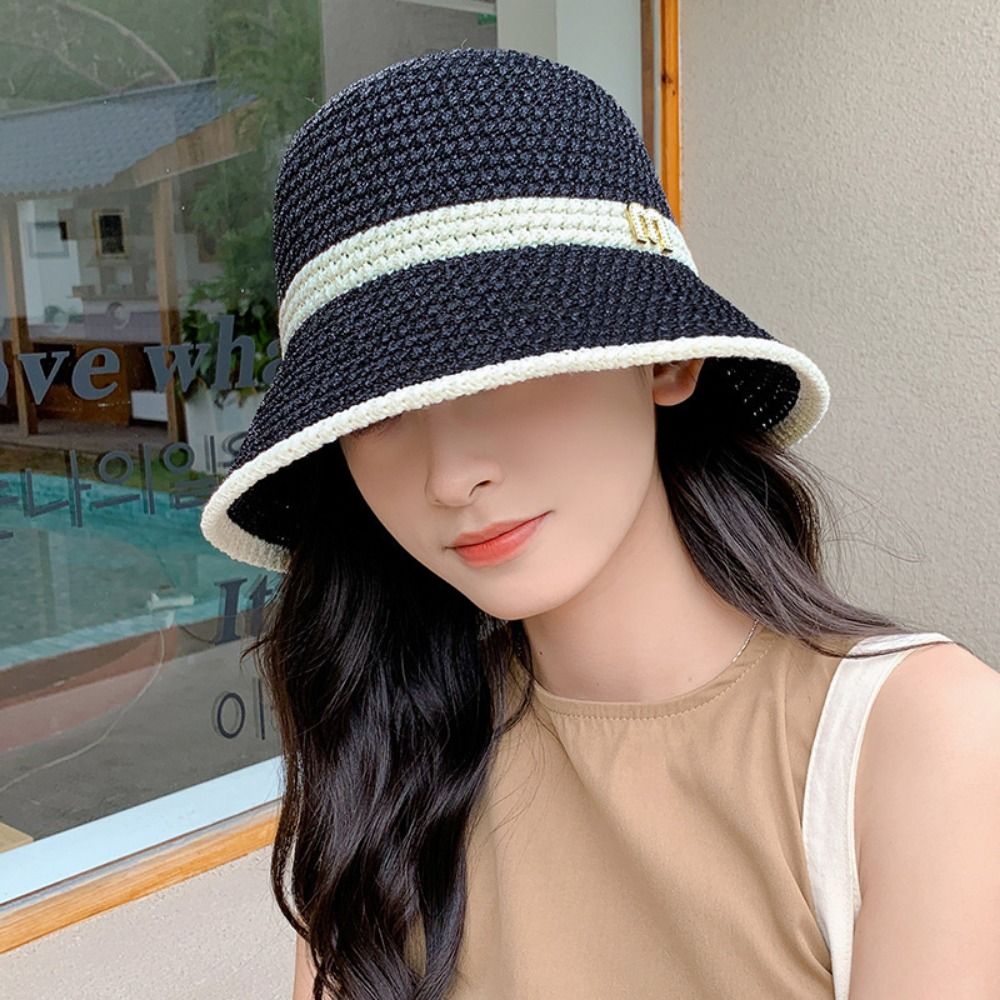 우아한 활 어부 모자 접이식 넓은 챙 여자 태양 모자  - Bucket Hat Straw 리뷰 및 가격