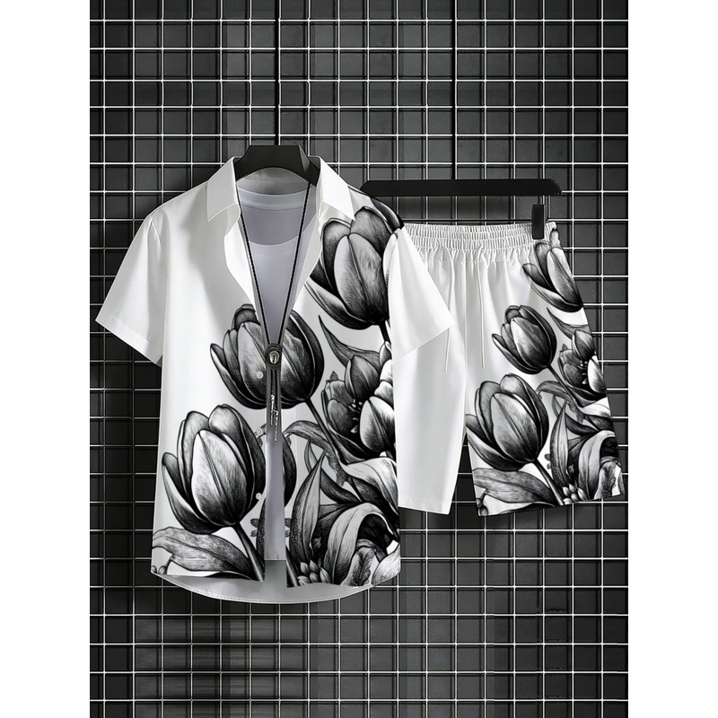 남성용 흰색 꽃무늬 셔츠와 반바지 세트, 가벼운 비치  - Resort Shirt Floral 리뷰 및 가격