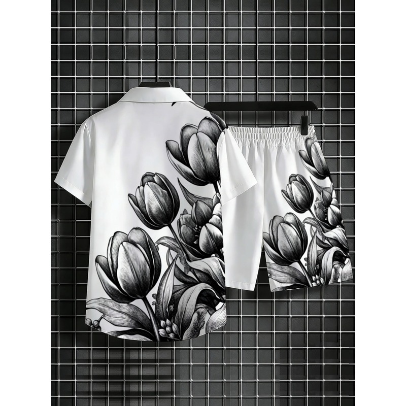남성용 흰색 꽃무늬 셔츠와 반바지 세트, 가벼운 비치  - Resort Shirt Floral 리뷰 및 가격