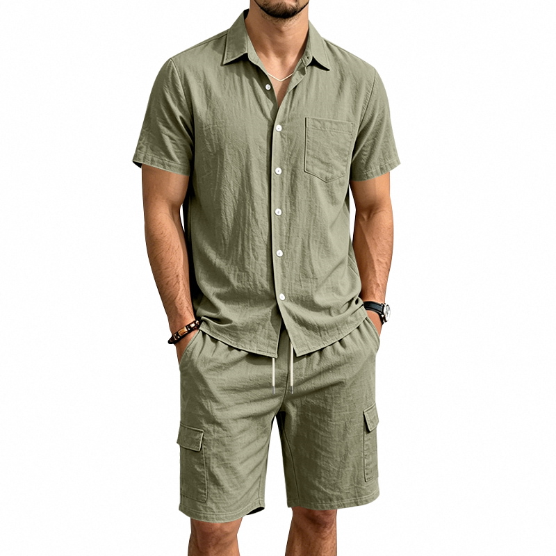 남성 여름 아메리칸 린넨 투피스 세트 반팔 셔츠 드로스 - Linen Shirt Breathable 리뷰 및 가격
