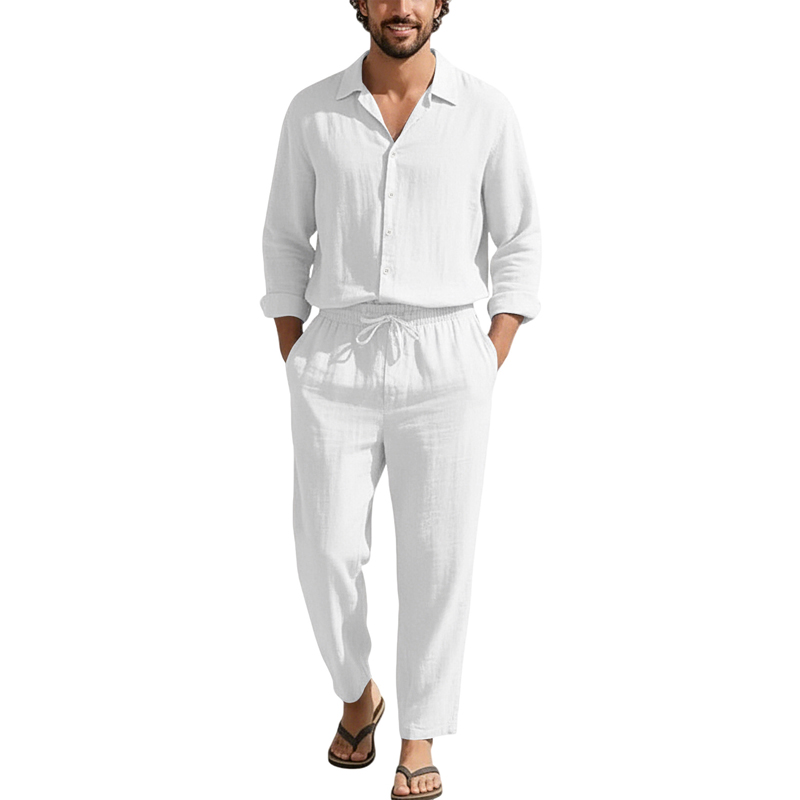 봄 여름 린넨 캐주얼 세트 루즈핏 비치 긴팔 셔츠+롱  - Linen Shirt Breathable 리뷰 및 가격