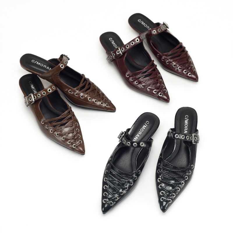 뾰족한 앞코 레이스업 여성 슬리퍼 여름 PU 가죽 낮은 - Casual Sandal Leather 리뷰 및 가격
