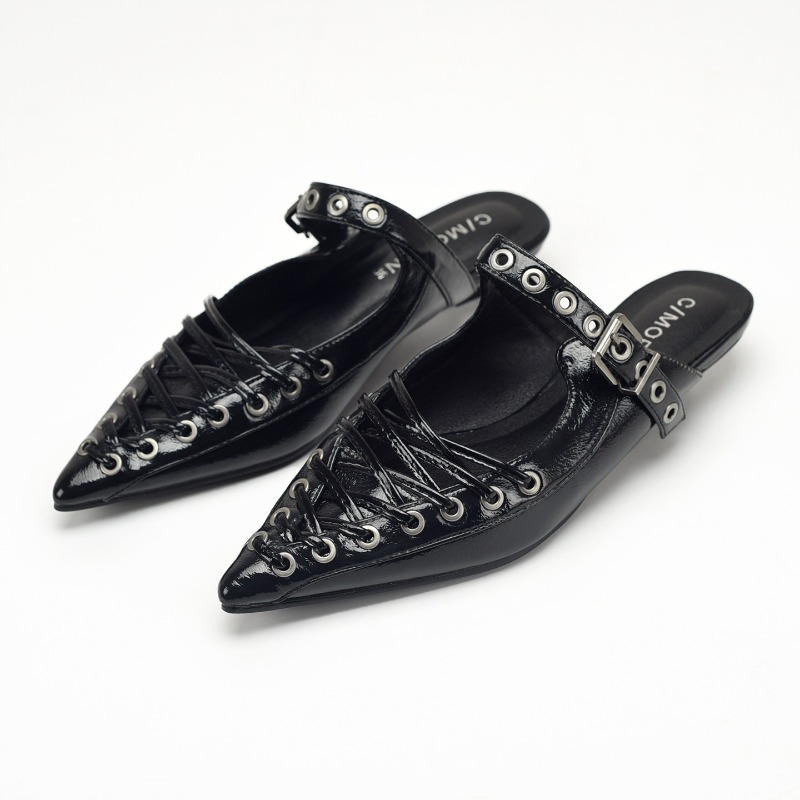 뾰족한 앞코 레이스업 여성 슬리퍼 여름 PU 가죽 낮은 - Casual Sandal Leather 리뷰 및 가격